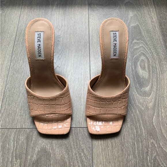 Steve Madden Signal Embossed Mules pink Slip On High Heels Square toe Size 7 - Picture 2 of 11